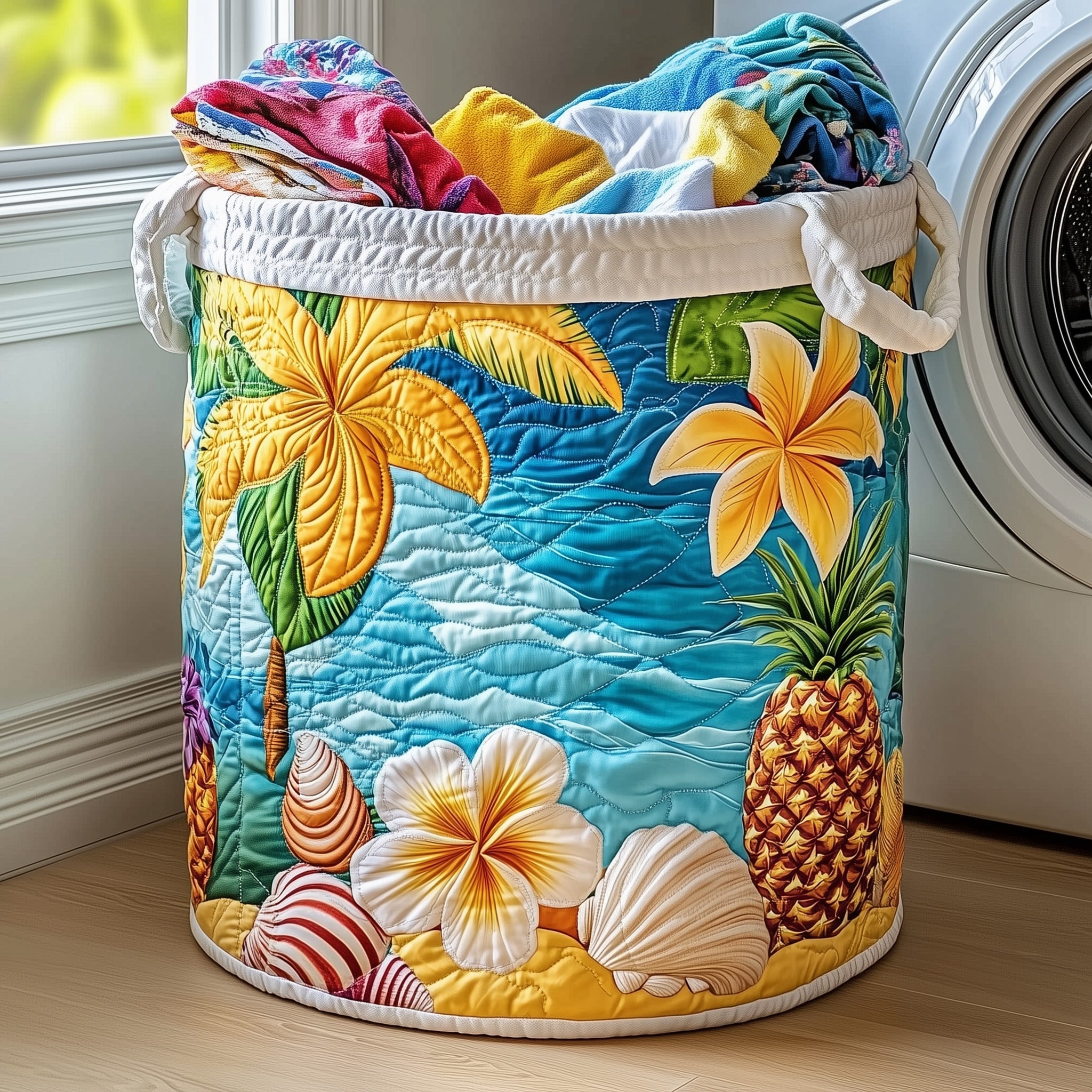 Plumeria Blossom Quilted Laundry Basket New Year Merch Gift
