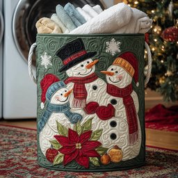 Snowman Family Time Quilted Laundry Basket Must-Have Home Essential
