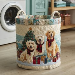 Winter Golden Retriever Quilted Laundry Basket Merch For Kids