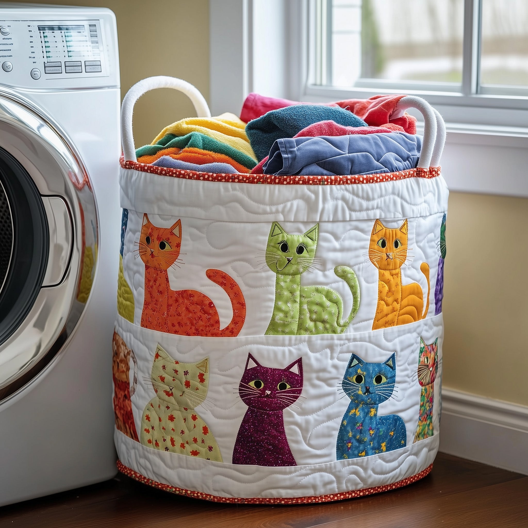 Playful Cat Quilted Laundry Basket Birthday Merch Gift