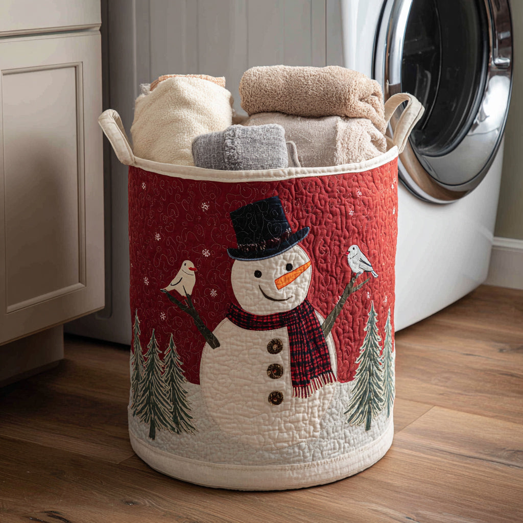 Winter Snowman Quilted Laundry Basket Merch For Home And Living Birthday Merch Gift