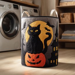 Midnight Cat Quilted Laundry Basket Merch For Family Time