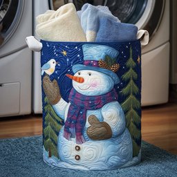 Snowman Cardinal Quilted Laundry Basket Merch For Her
