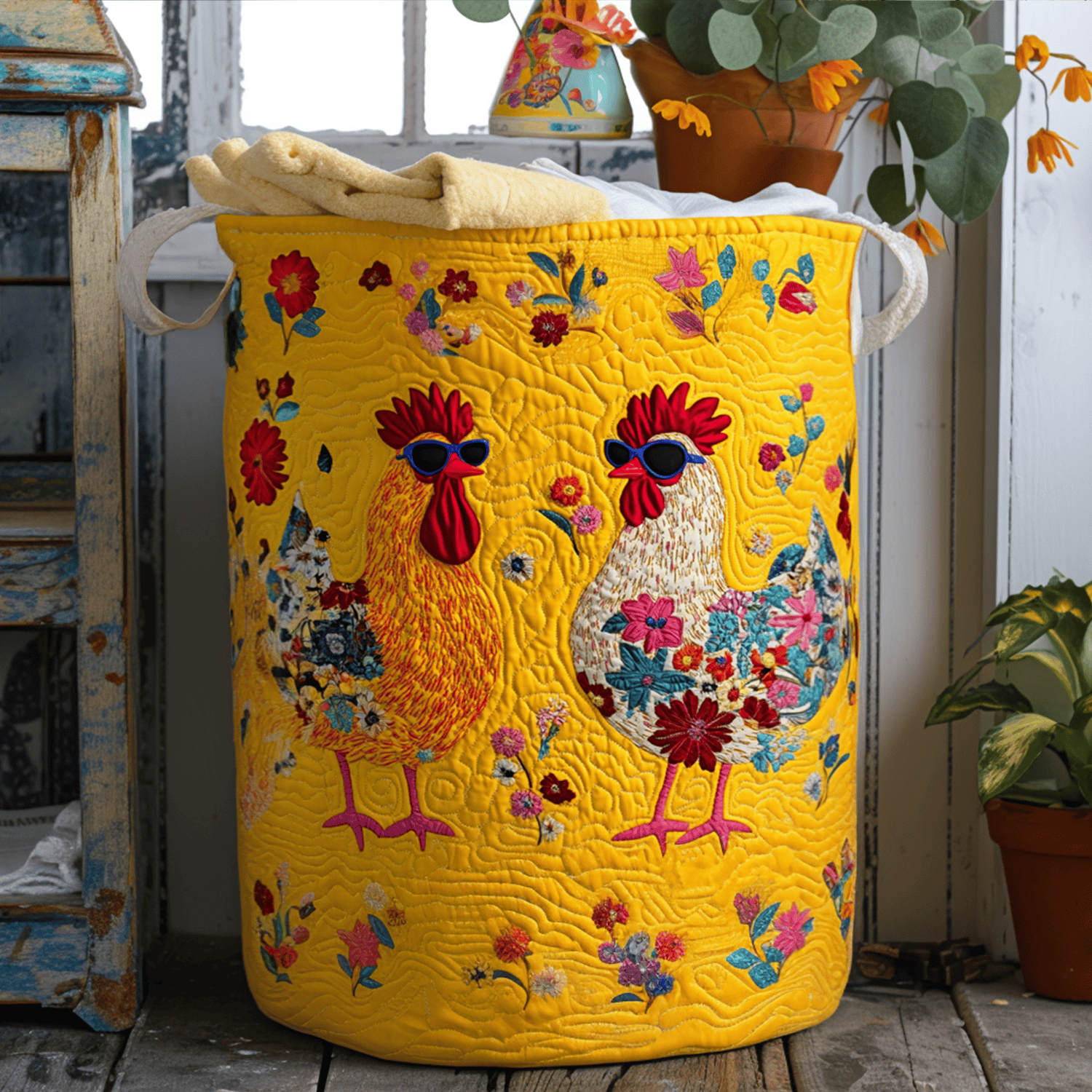 Sunny Side Up Style Quilted Laundry Basket Merch For Family