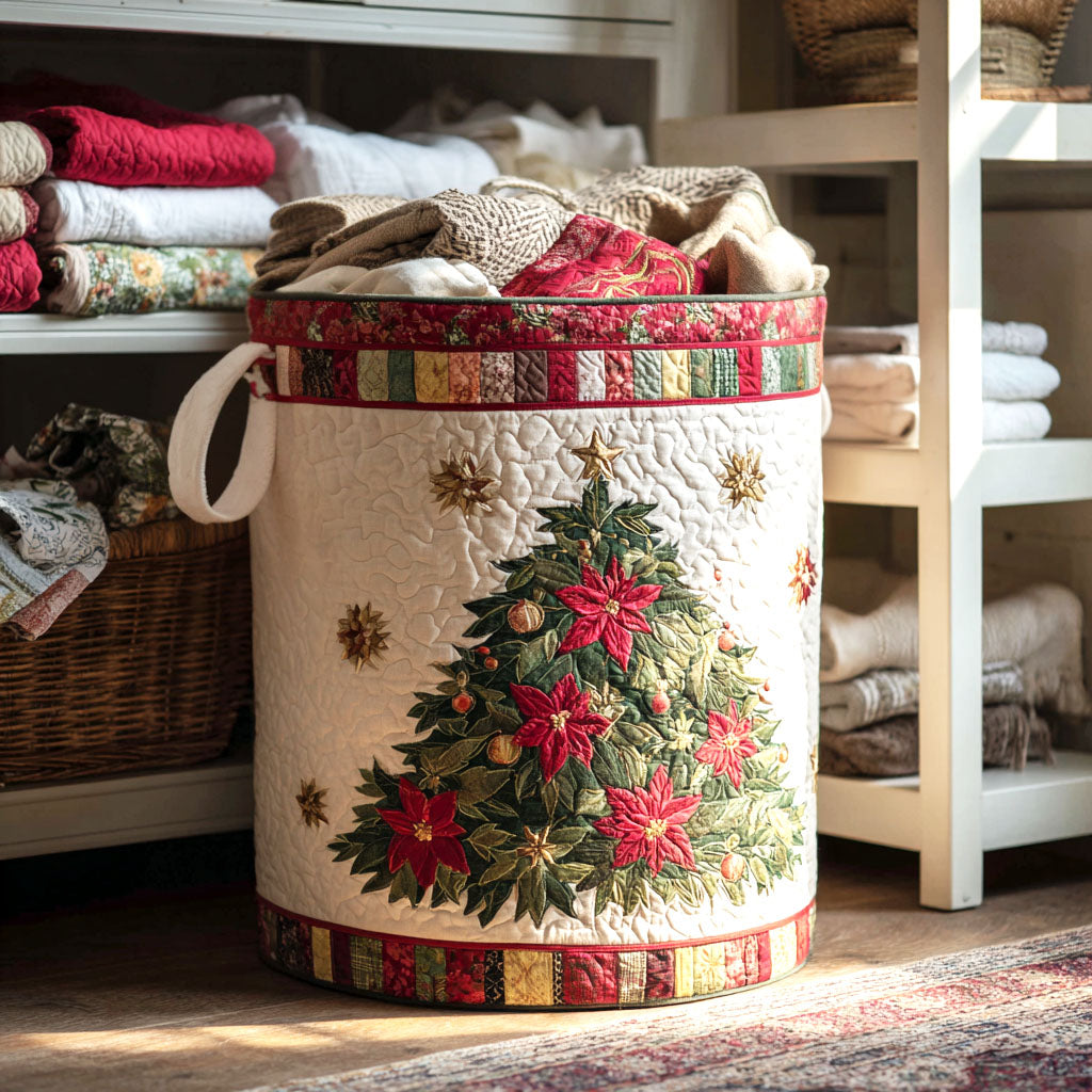 Poinsettia Charm Quilted Laundry Basket Fall Merch Pick