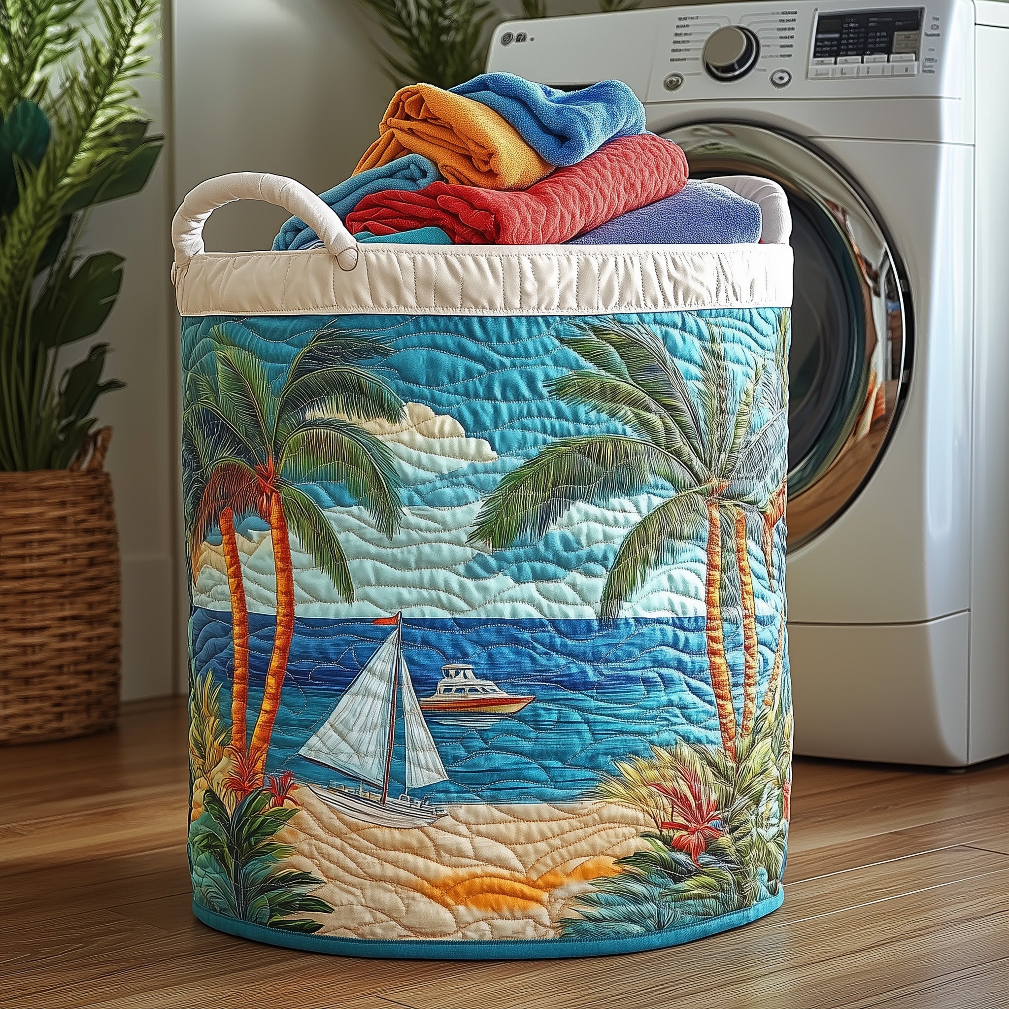 Tropical Beach Quilted Laundry Basket Back To School Merch