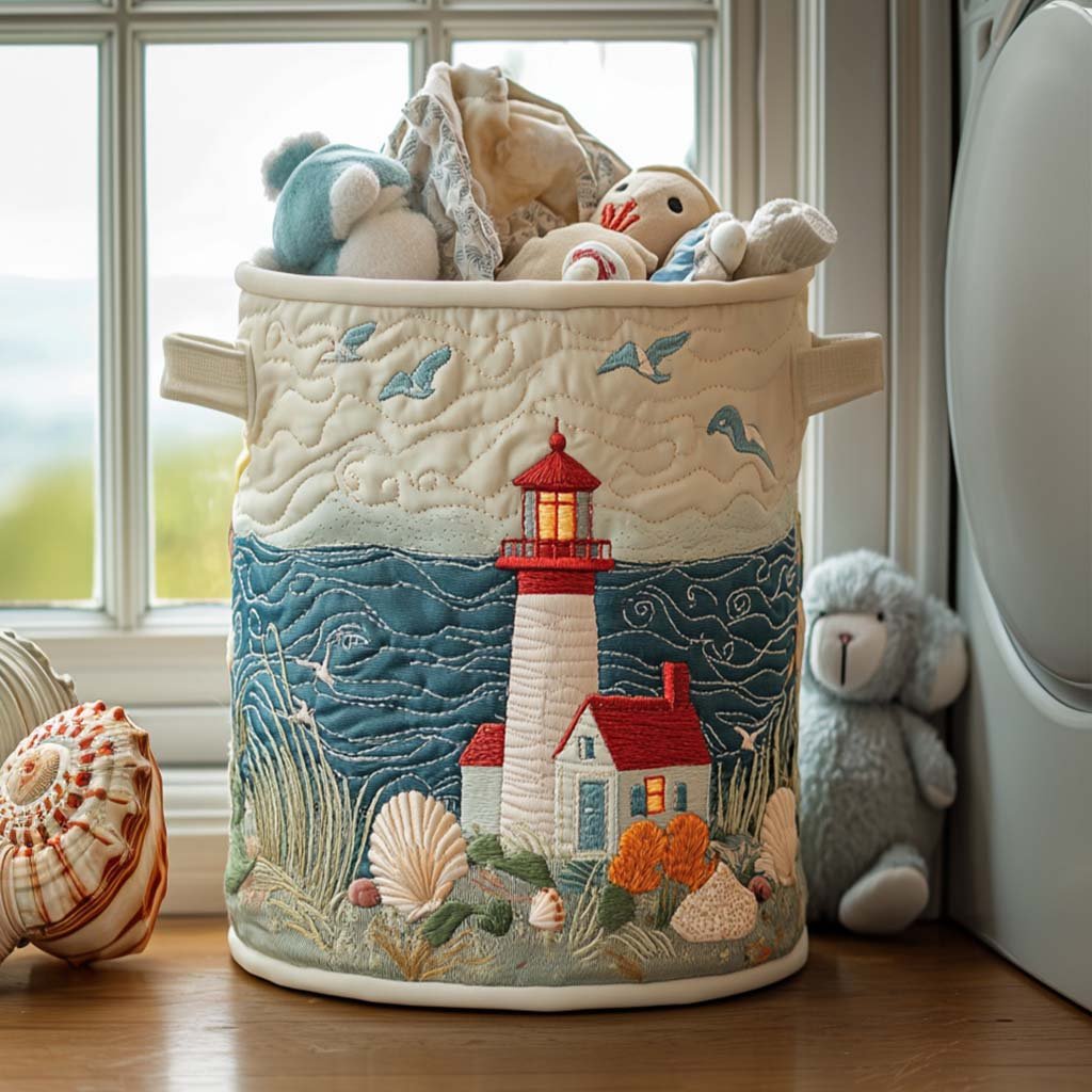 Lighthouse Quilted Laundry Basket Ideal Present For Newlyweds
