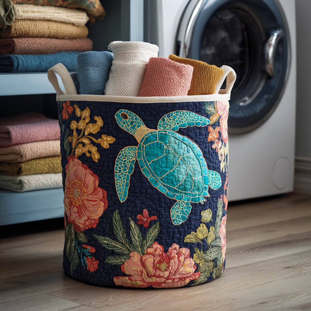 Wanderlust Turtle Garden Quilted Laundry Basket Spring Merch Pick