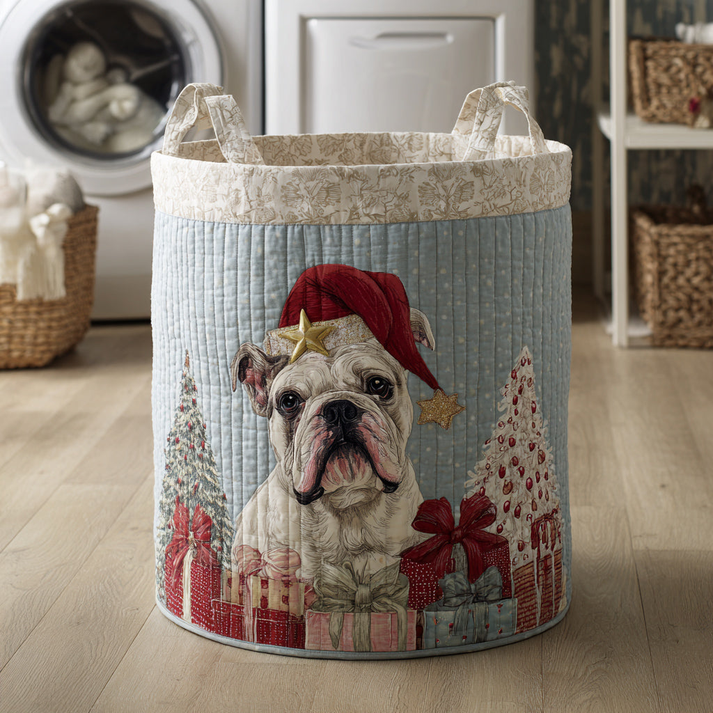 Santa Bulldog Gift Quilted Laundry Basket Great Idea For New Home