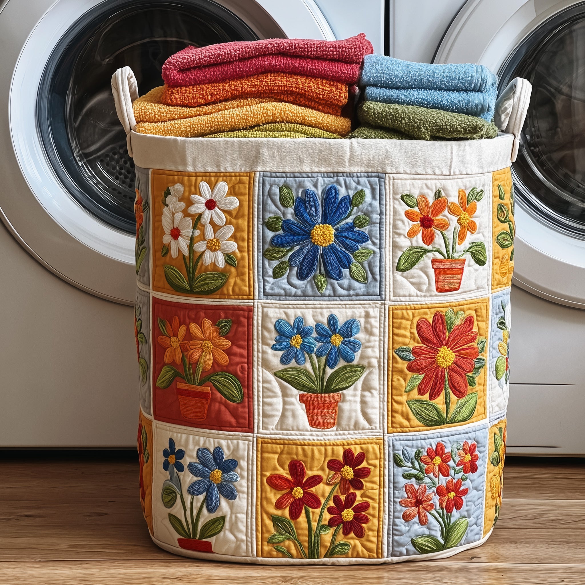 Flower Bliss Quilted Laundry Basket Thanksgiving Merch Gift