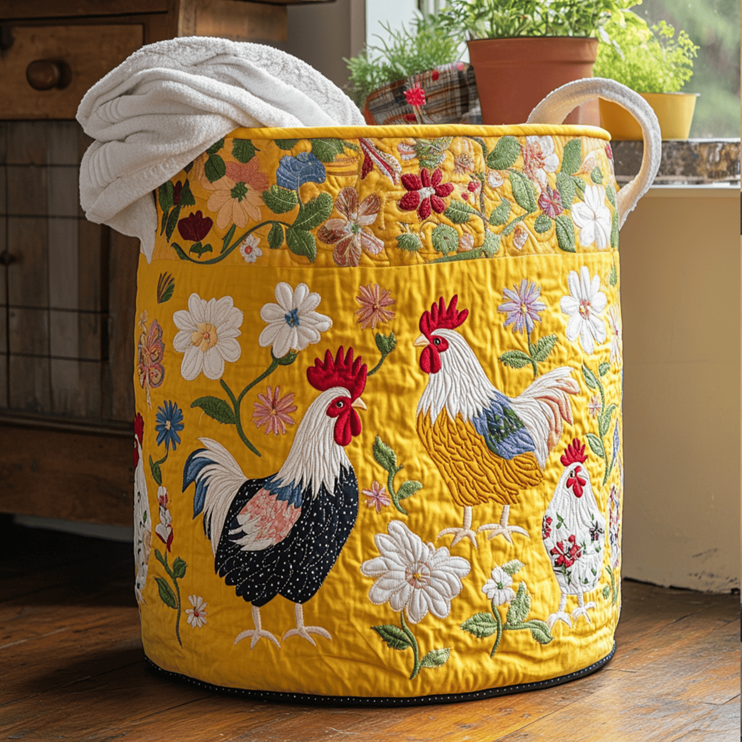 Floral Flock Quilted Laundry Basket Thanksgiving Merch Gift