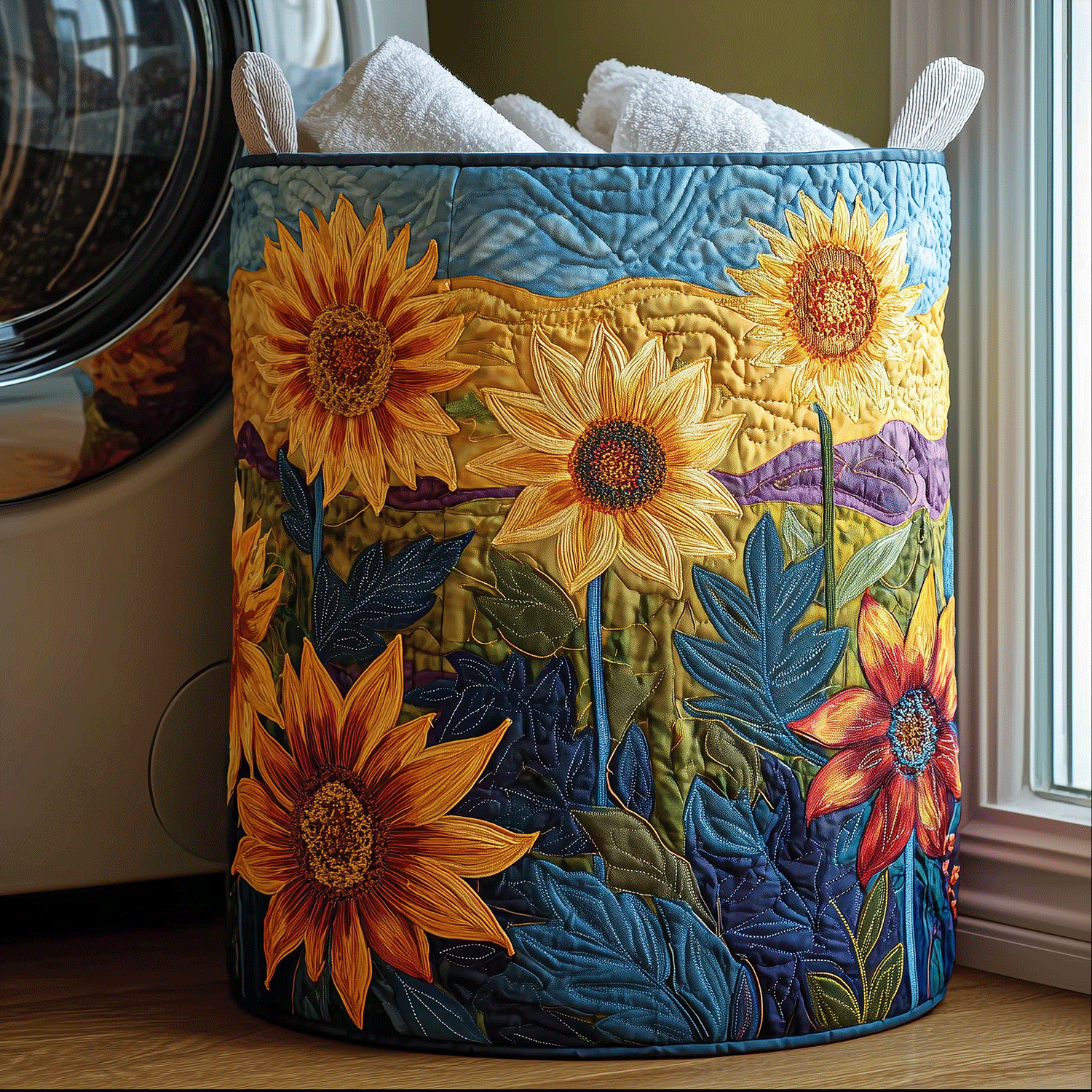 Sunflower Glow Quilted Laundry Basket Halloween Merch Gift