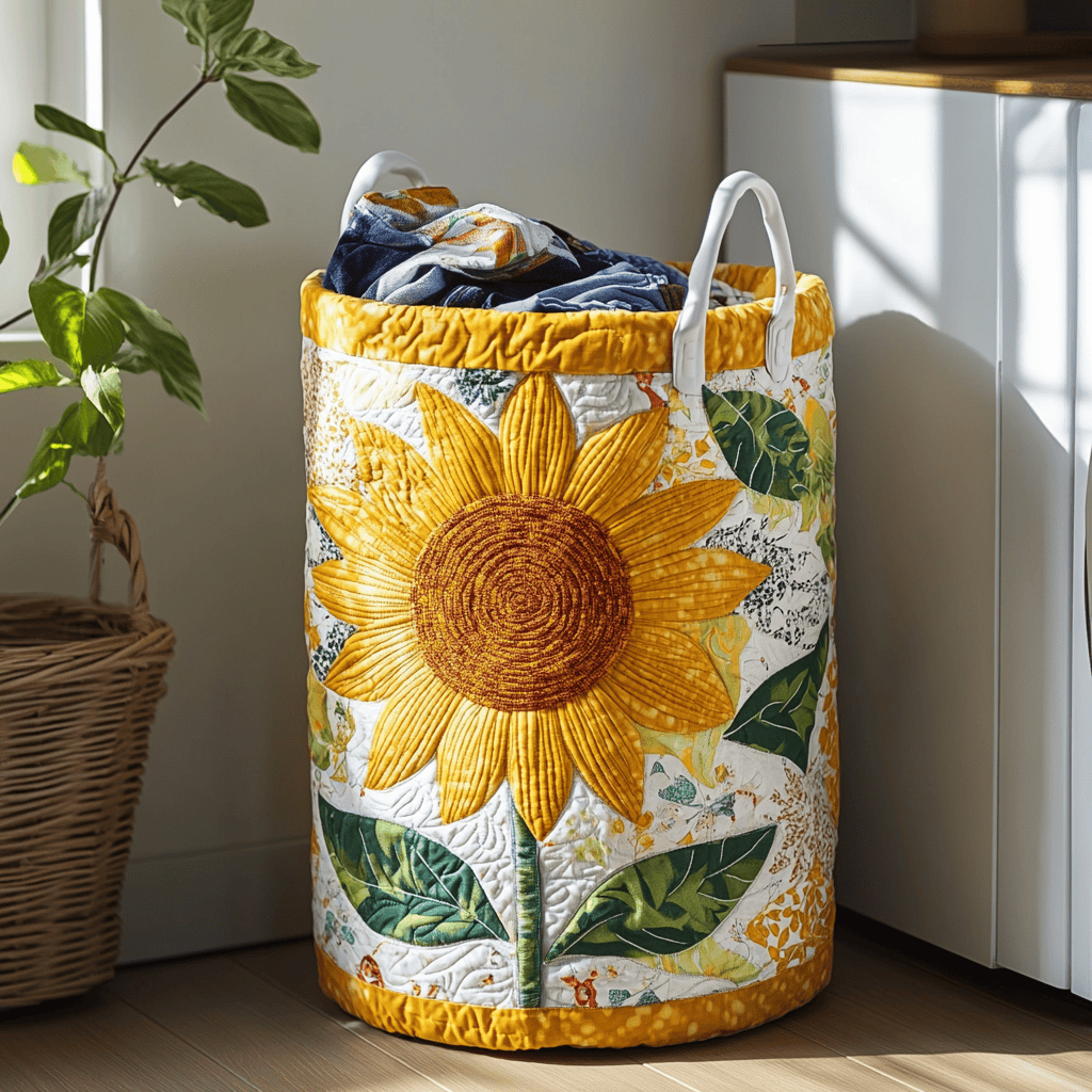 Sunflower Bloom Quilted Laundry Basket Merch For Family Time
