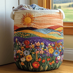 Sunny Bloom Quilted Laundry Basket Creative Gift For Family