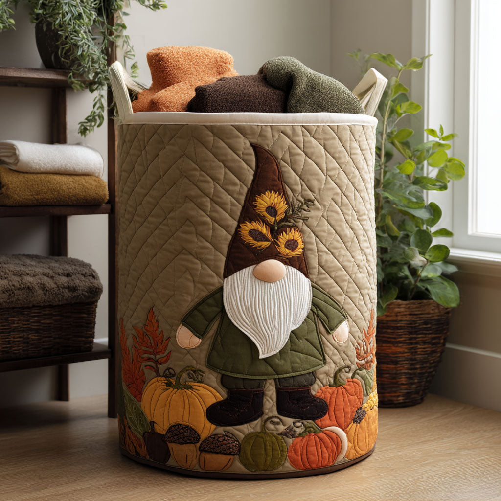 Ghoul Garden Gnome Quilted Laundry Basket Holiday Gift For Laundry Lovers