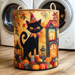 Spooky Cat Quilted Laundry Basket Christmas Merch Gift