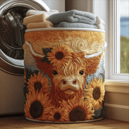 Sunny Highland Cow Quilted Laundry Basket Father�s Day Merch Gift