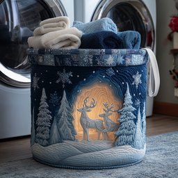 Starlit Reindeer Quilted Laundry Basket Mother�s Day Merch Gift