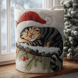 Winter Whiskers Quilted Laundry Basket Thanksgiving Merch Gift