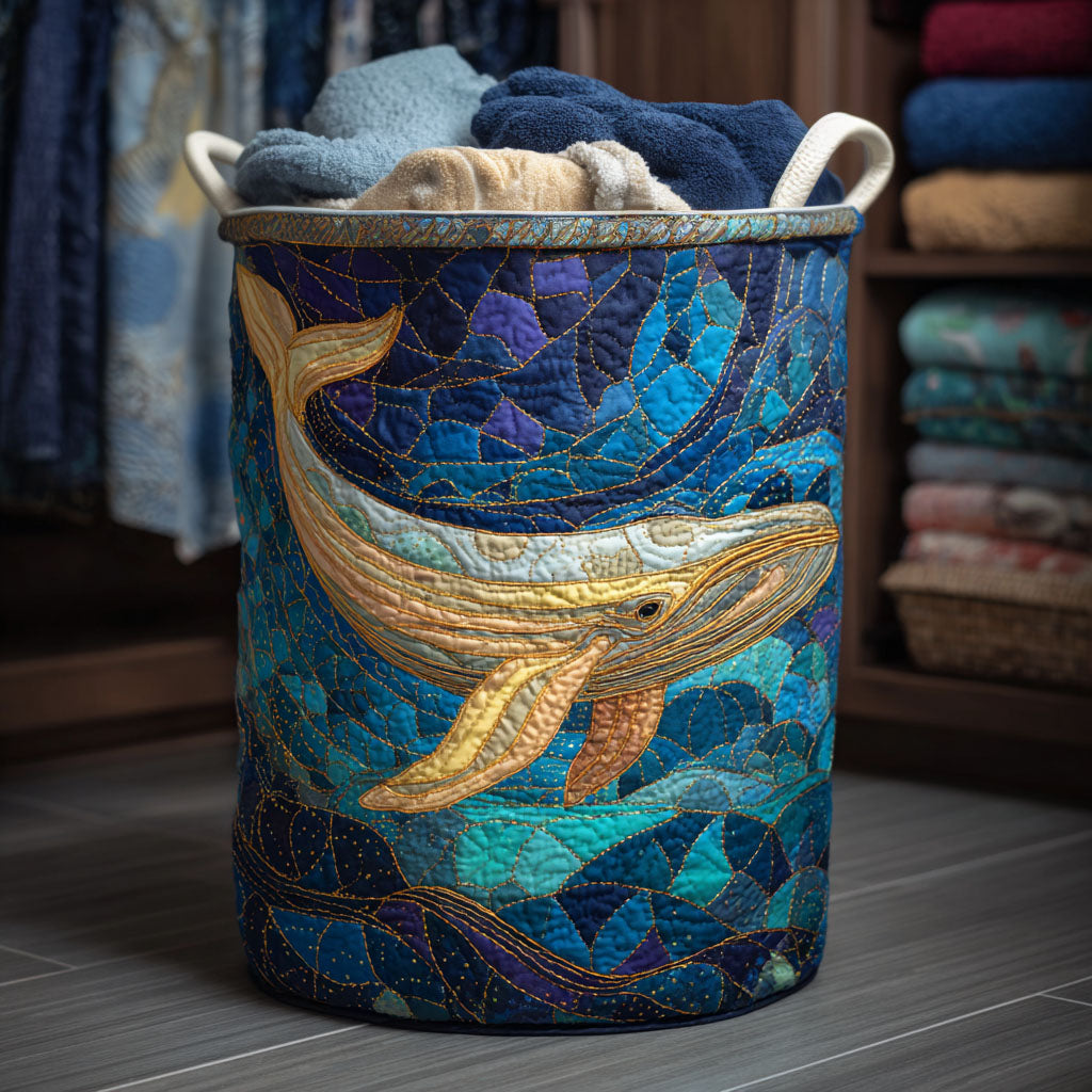 Golden Whale Quilted Laundry Basket Merch For Home And Bedroom