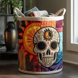 Sacred Skull Quilted Laundry Basket Winter Merch Essentials