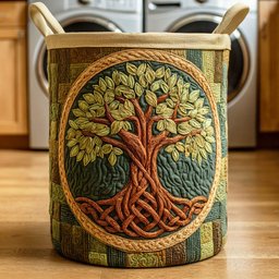 Verdant Life Tree Quilted Laundry Basket Holiday Merch Gift