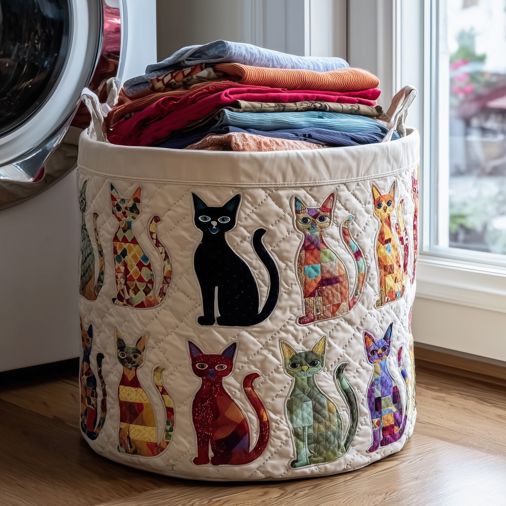 Playful Cat Quilted Laundry Basket Merch For Home And Bedroom