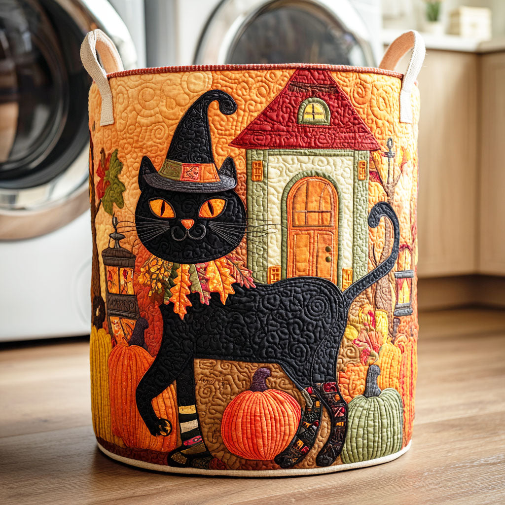 Witch Cat Quilted Laundry Basket New Year Merch Gift