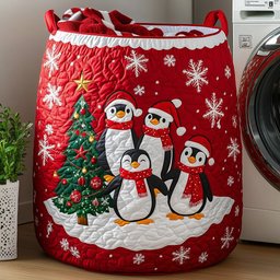 Penguin Heaven Quilted Laundry Basket Thanksgiving Merch Gift