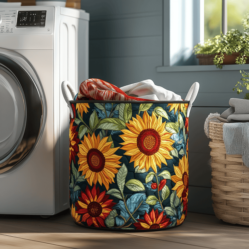 Wild Sunflower Quilted Laundry Basket Merch For Her