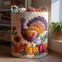 Turkey Trot Delight Quilted Laundry Basket Mother�s Day Merch Gift