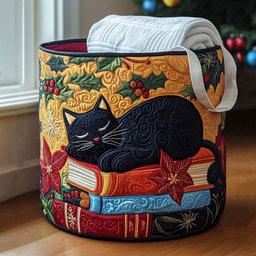 The Cat Who Loved Stories Quilted Laundry Basket Holiday Gift For Laundry Lovers