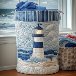 Peaceful Lighthouse Quilted Laundry Basket Spring Merch Pick