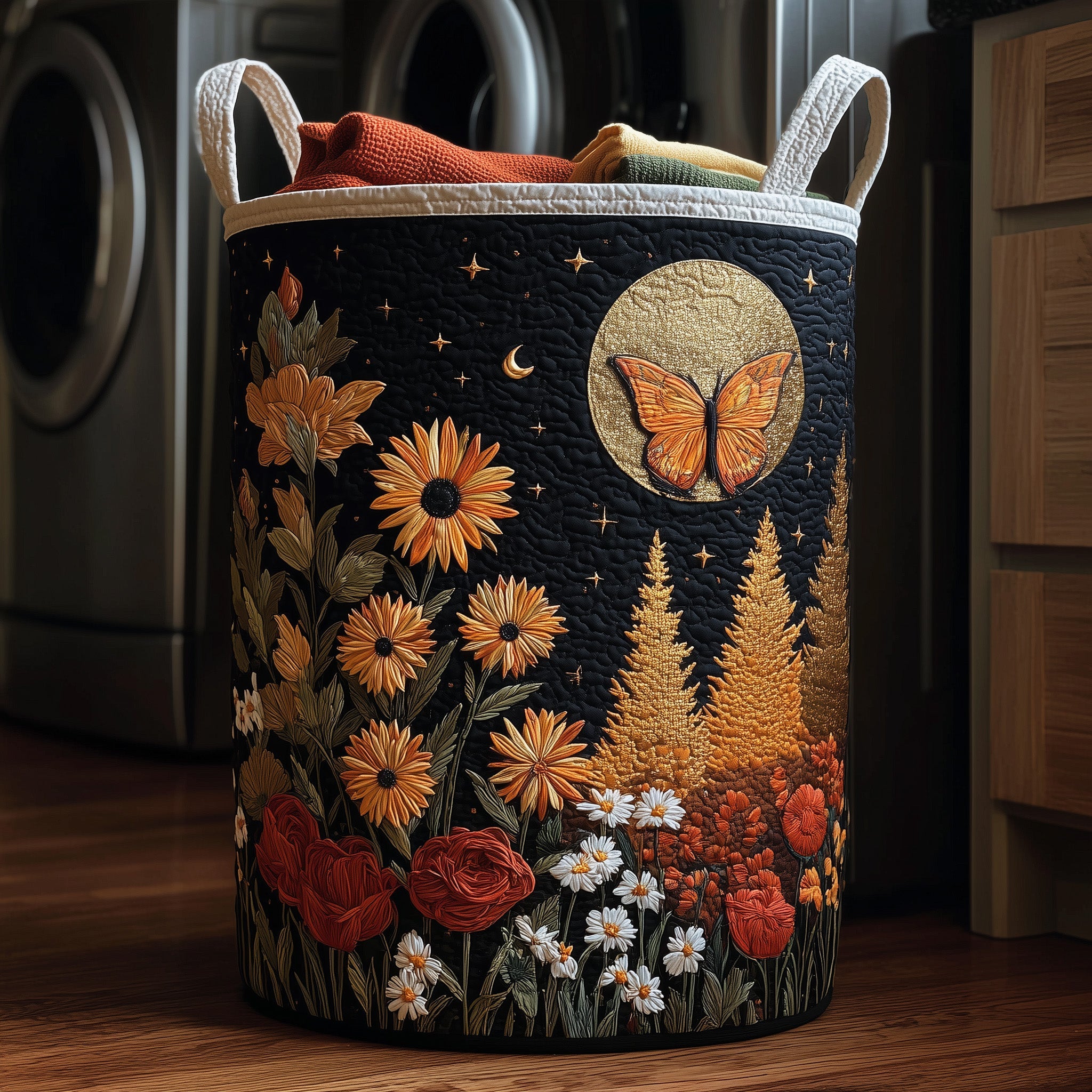 Midnight Autumn Valley Quilted Laundry Basket Holiday Merch Gift