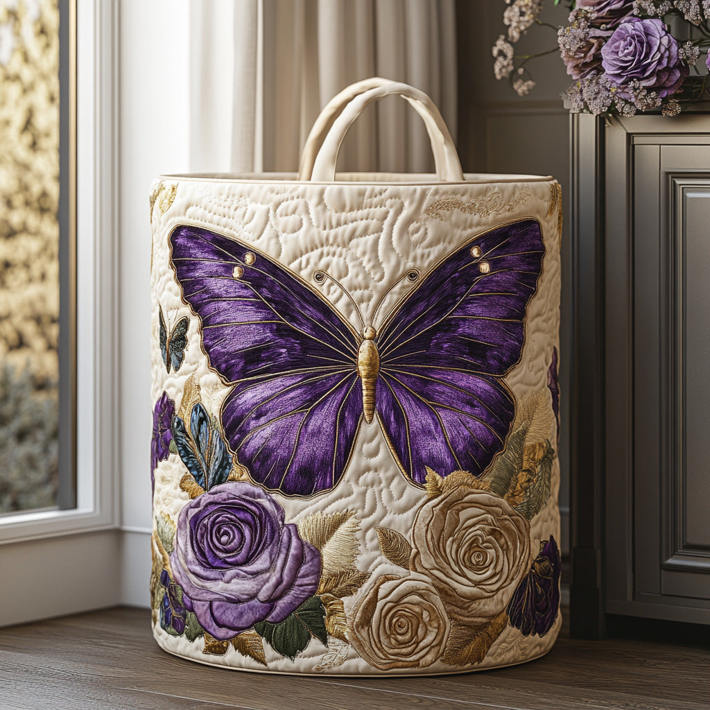 Velvet Wings Quilted Laundry Basket Merch For Home And Living