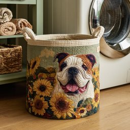 Sunflower Bulldog Quilted Laundry Basket Merch For Dad