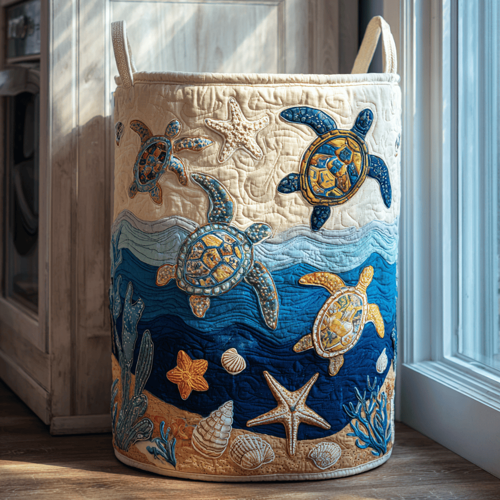 Turtle Wave Quilted Laundry Basket Gift To Brighten Their Day