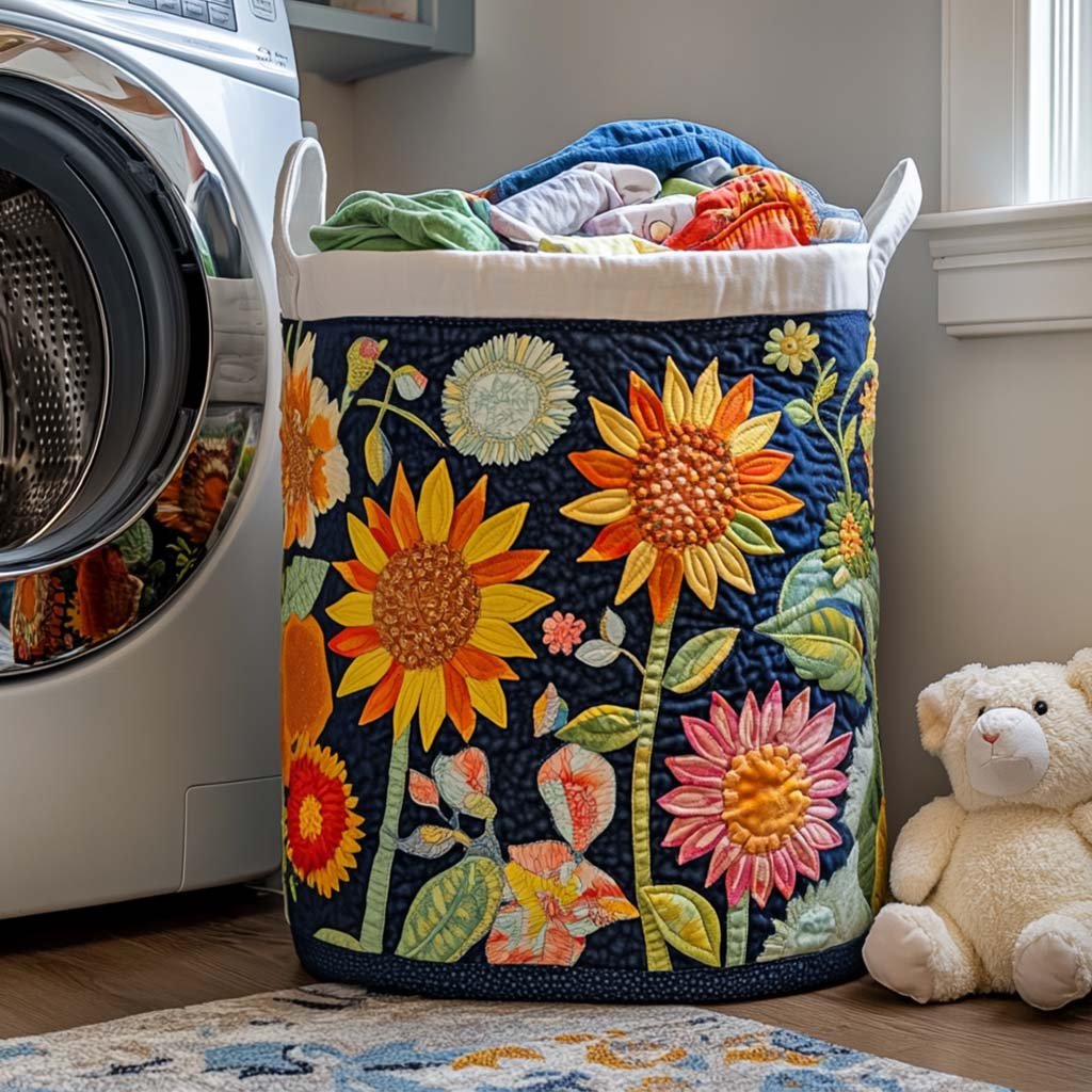 Sunny Garden Quilted Laundry Basket Merch For Cozy Nights