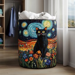 Starry Whiskers Quilted Laundry Basket Holiday Season Merch