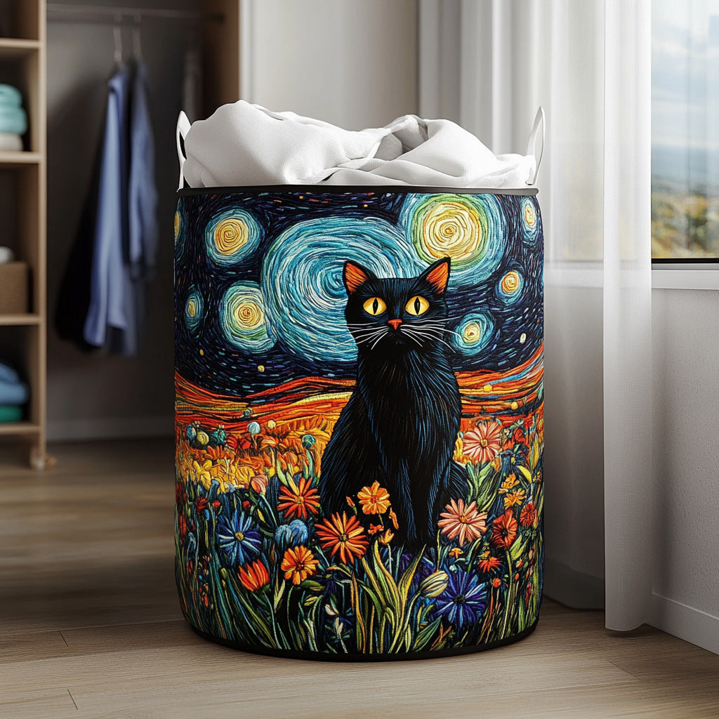Starry Whiskers Quilted Laundry Basket Holiday Season Merch