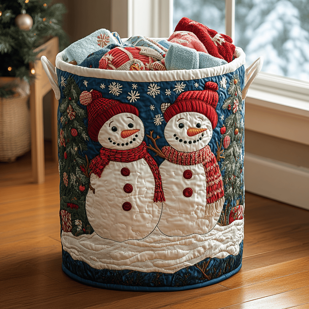 Snowman Wonder Quilted Laundry Basket Unique Gift For Laundry Lovers