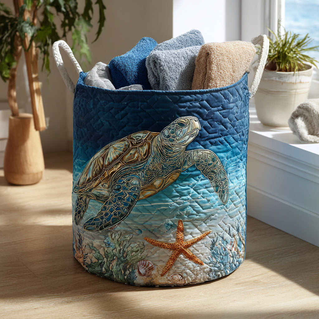 Turtle Quilted Laundry Basket Thanksgiving Merch Gift