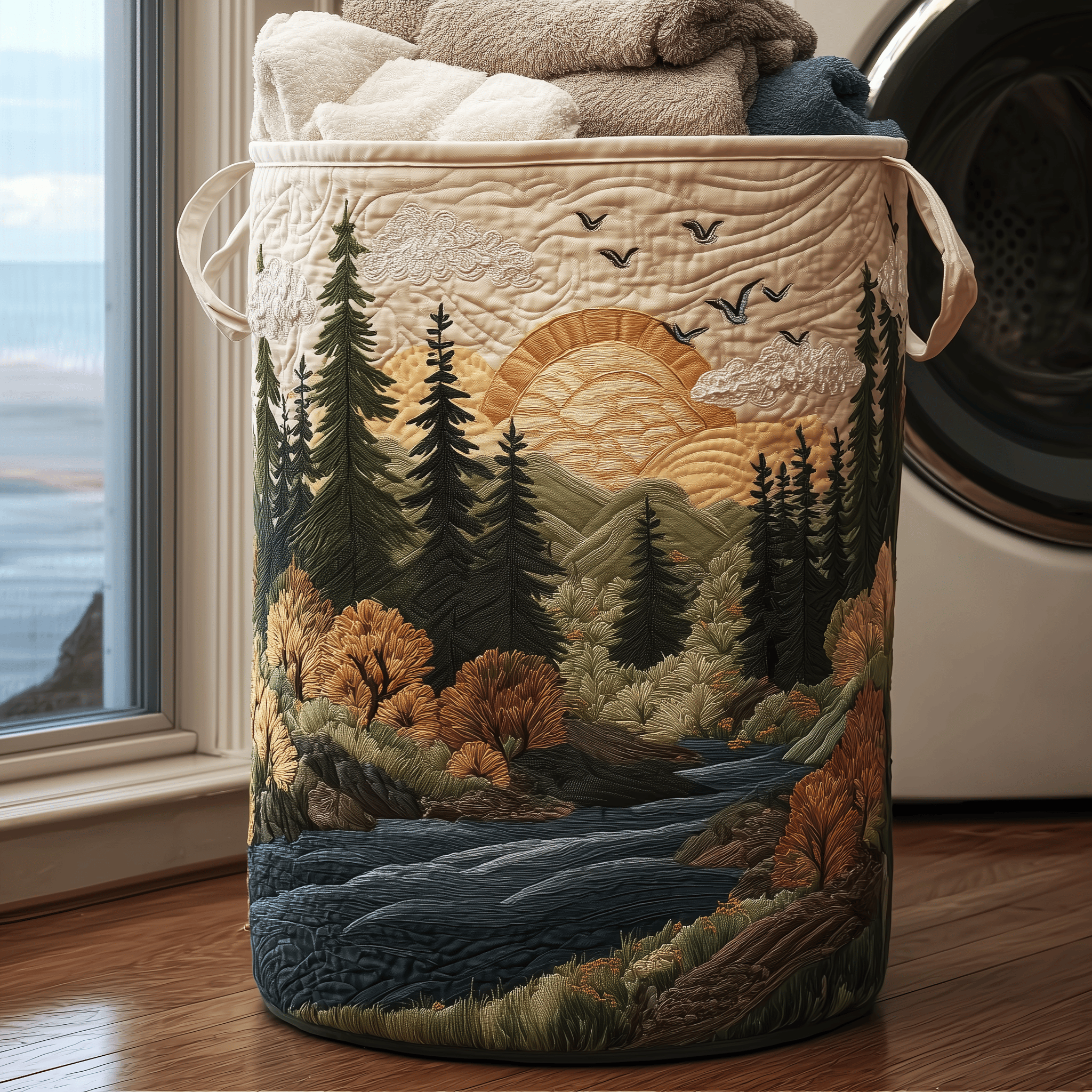 Sunrise Forest Quilted Laundry Basket Holiday Gift For Laundry Lovers