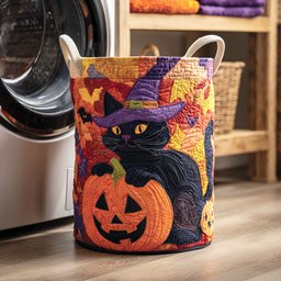 Pumpkin Cat Quilted Laundry Basket Ideal Gift For Mom