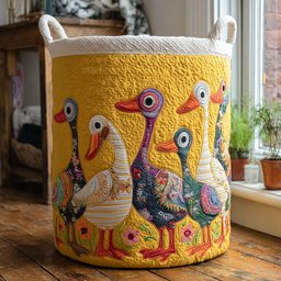 Sunny Side Ducks Quilted Laundry Basket Mother�s Day Merch Gift
