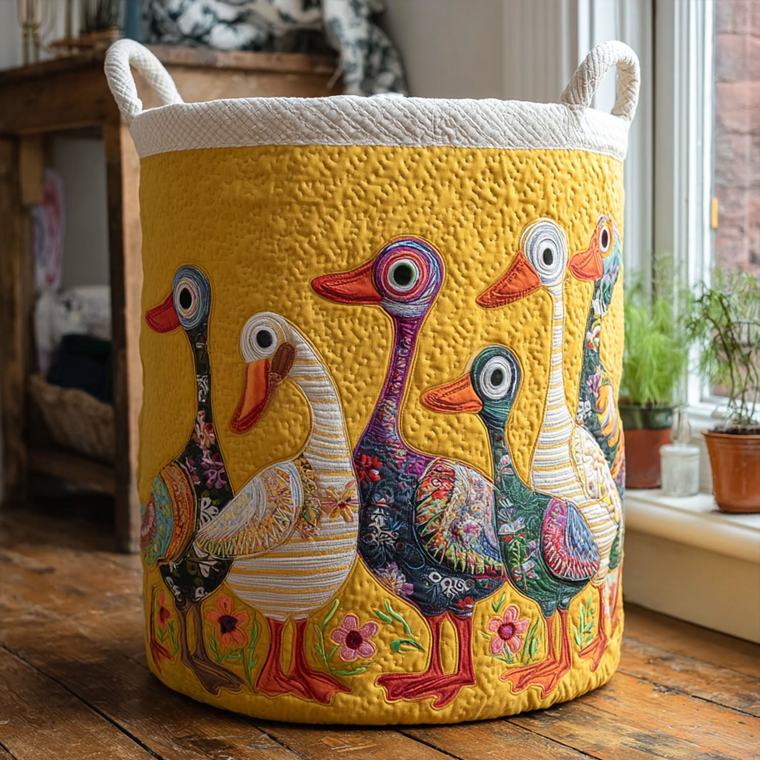 Sunny Side Ducks Quilted Laundry Basket Mother�s Day Merch Gift