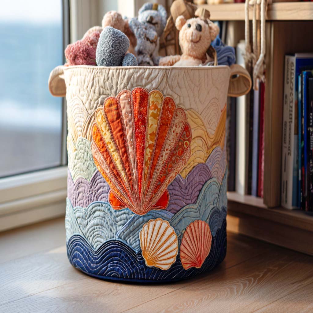Golden Shell Days Quilted Laundry Basket Ideal Gift For Mom