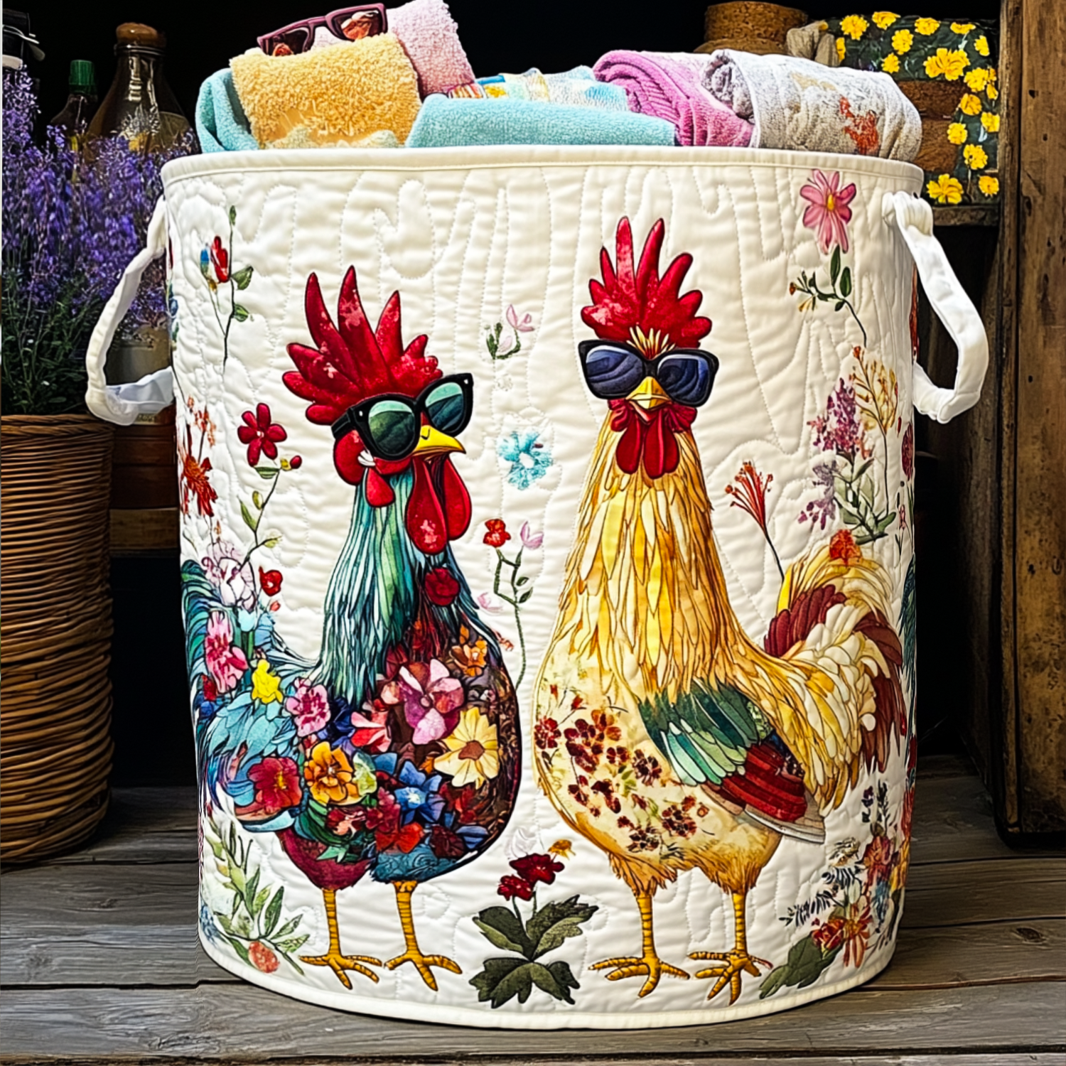 Hen House Harmony Quilted Laundry Basket Great Stocking Stuffer