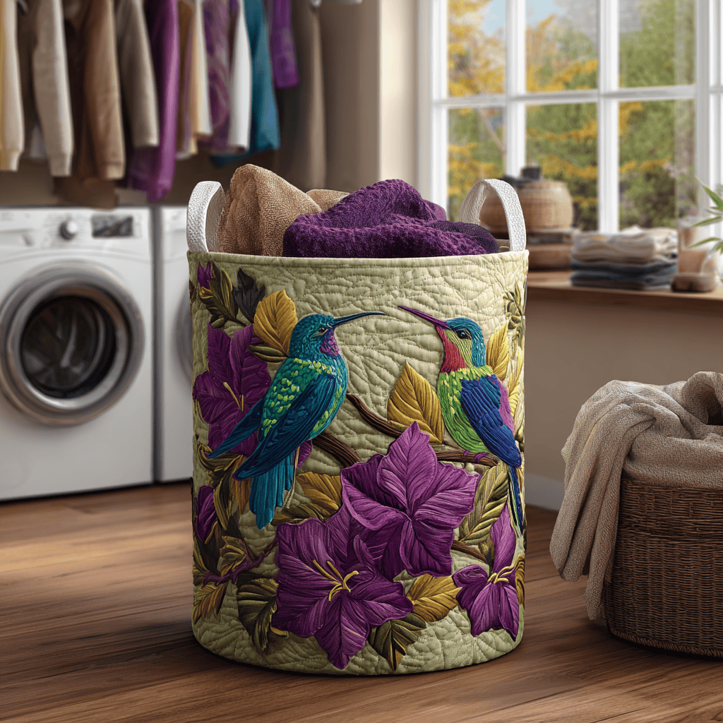 Hummingbird Bloom Quilted Laundry Basket Must-Have Home Essential