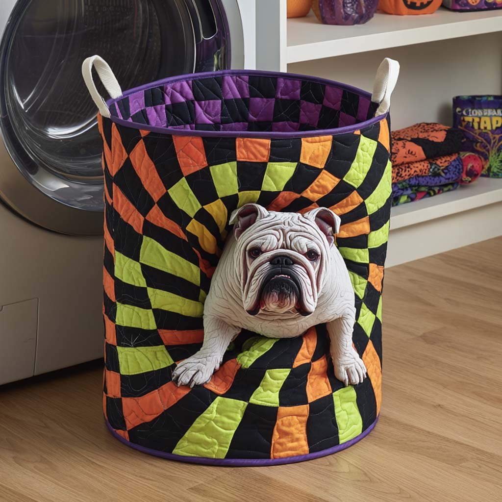 Spiral Bulldog Quilted Laundry Basket Christmas Merch Gift